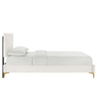Modway Leah Chevron Tufted Performance Velvet Twin Platform Bed with Gold Metal Legs and Foot Caps - White-Gold Metal Legs With Foot Caps