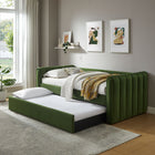 Modway Veyla Channel Tufted Performance Velvet Twin Daybed with Trundle - Moss Green-Pull-Out Trundle with Casters
