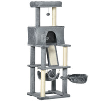PawHut 55" Activity Center Cat Tree Tower with Hanging Ball Toys, Condo, Hammocks and Ramp - Grey-Sisal rope posts address your cats' need to claw and dig 