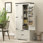 HOMCOM 64" H Kitchen Pantry Cabinet with Doors and Drawers - Distressed White-Eight door shelves max out cabinet space to organize your spices with easy access 