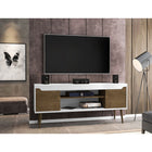 Manhattan Comfort Bradley 62.99" Mid-Century Modern TV Stand - White and Rustic Brown-Includes 2 Open Shelves and 2 Large Concealed Storage Compartments