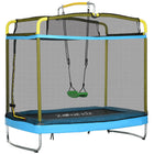 Qaba 3 In 1 Mini Trampoline with Safety Net, Gymnastics Bar, Swing - Light Blue-3 in 1 design includes a gymnastics bar, a swing, and a trampoline that combines different activities into a place 