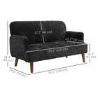 HOMCOM 2 Seater Sofa Couch with Thick Padding and Wood Legs - Black-7.1" (18 cm) ground gap accommodates robot vacuum cleaners