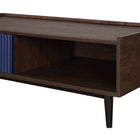 Manhattan Comfort Duane 47.24" Mid-Century Modern Coffee Table - Dark Brown and Navy Blue-Ribbed Design with Wood Grain Laminate Finish