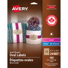 Avery Print to the Edge Kraft Brown Oval Labels, 1-1/2" x 2-1/2", 180 Pack (24487)-Permanent Label