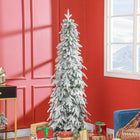 HOMCOM 6' Snow-Flocked Pencil Christmas Tree with Auto Open and Steel Base - Green-Sprayed with artificial snow for a wintry ambiance 