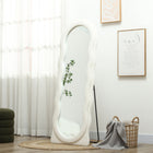 HOMCOM Irregular Wavy Mirror with Frame - 23.6" W x 63" H - White-MDF frame with sponge-filled teddy fleece for warm feel 