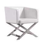 Manhattan Comfort Hollywood 25.6" Contemporary Faux Leather Upholstered Accent Chair - White and Polished Chrome-Contemporary Accent Chair for Living Room, Dining Room and Home Office Use