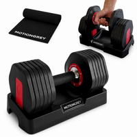MotionGrey V2 Adjustable Dumbbell with 6 Weight Settings, Quick-Change Dial and Storage Base - 5-26.5 lb-Adjustable dumbbell covers a 5-26.5 lb range in one compact training unit