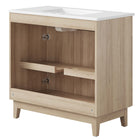 Modway Miles 36" Bathroom Vanity - White/Oak-Tapered Rubberwood Legs