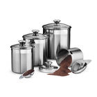 Tramontina Stainless Steel Canister & Scoop Set with Glass Lids - 8 Piece Set-Satin finish exterior, matching knobs and mirror-polished accent borders