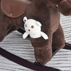 Qaba Kids Plush Rocking Horse with Wooden Rockers - Brown-Soft, huggable plush body with comfortable padded seat for those long joy 