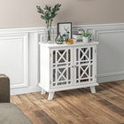 HOMCOM 31" L Storage Cabinet with Fretwork Doors and Shelf - White-Made of painted MDF for a sturdy structure and against water 