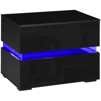 HOMCOM LED Nightstand with 2 Drawers - Black-Modern style highlights your home décor