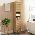 Modway Render Tall Narrow Bathroom Storage Cabinet - Oak-Soft-Close Hinges