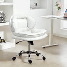 HOMCOM Criss Cross Armless Wide Office Chair with Wheels - White-Breathable leathaire is waterproof and easy to clean for daily use