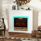 HOMCOM 41" Electric Fireplace with Mantel and Adjustable 3D Flame Effect -  1400 W - White-Offers RGB LED light strip, 3D flame with three brightness levels for a cozy atmosphere