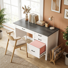 HOMCOM 54" Farmhouse Executive Desk with File Drawer - White Wood Grain-Features a large bottom drawer with adjustable hanging rails for A4 or Letter files