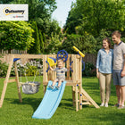 Outsunny Kids Wooden Swing Set with Slide, Captain's Wheel and Telescope - Natural-Compact design fits most outdoor spaces 