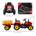 Aosom 12V Kids Ride-On Tractor with Trailer and Remote Control - Red-PP wheels for improved traction on unforgiving terrain 
