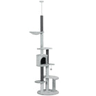 PawHut 89" - 100 Floor-To-Ceiling Cat Tree with Anti-tip Kit - Grey-Multiple levels satisfy your cat's climbing and exploring instincts 