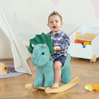 Qaba Kids Plush Dinosaur Rocking Horse with Wooden Rockers - Green-Solid steel frame to keep the shape 
