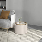 HOMCOM Round Tray Top Coffee Table with Storage and Upholstery - Cream White-Hidden storage under the seat for miscellaneous items
