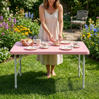 Homy Casa 4 ft Portable Folding Table with 4 adjustable Heights Indoor & Outdoor for Camping - Pink-The pink tabletop adds a soft, cheerful look