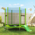 Qaba 85" Toddler Trampoline with Slide, Ladder and Safety Enclosure - Green-The vibrant colors design makes this trampoline visually appealing to kids 