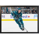 Frameworth Macklin Celebrini San Jose Sharks Action - Framed Canvas - 31.5" x 22.5"-Officially licensed by the NHL and NHLPA featuring Macklin Celebrini - the 1st overall pick of the 2024 NHL Draft and one of the youngest number one picks in NHL history