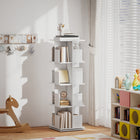 HOMCOM 4 Tier Rotating Bookshelf Tower - White Wood Grain-Includes anti-tipping straps and anti-slip foot pads to enhance stability and safety
