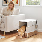 PawHut XL Stainless Steel Big Cat Litter Box with Flip Top-XL interior space fits large cats, reduces litter scatter and mess 