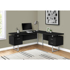 Monarch Specialties 7619 70" Computer Desk - Black/Silver Metal/L/R Face-Extra-large, floating desktop frees the tops of the drawer units to be used as additional surfaces