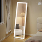 HOMCOM LED Standing Mirror with 3 Colour Lighting - 21" W x 64" H - Clear-Offers 3 colour modes and stepless dimming for custom lighting with a touch button 