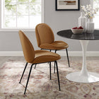 Modway Scoop Black Powder Coated Steel Leg Vegan Leather Dining Chairs - Tan - 2 Pack-Vegan Leather Upholstery