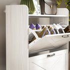 HOMCOM Narrow Shoe Cabinet in Farmhouse Style - White Oak-Anti-tipping kit ensures stability and safety