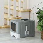 PawHut Foldable Cat Litter Box with Drawer Tray, Lid and Scoop - Grey-Colour: Grey, White 