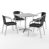 Flash Furniture 31.5'' Square Aluminum Indoor-Outdoor Table with 4 Black Rattan Chairs (TLH-ALUM-32SQ-020BKCHR4-GG)-Aluminum, Plastic, Rattan, Stainless Steel