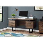 Monarch Specialties 7416 60" Computer Desk - Brown Reclaimed Wood/Black Metal-Features 2 storage drawers on top and a bottom file drawer with metal bars for hanging standard or legal sized files, and an easy to clean top for study, writing, or working on your laptop.