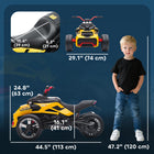 Qaba 12V 3-Wheeler Battery Powered Kids Electric Vehicle - Yellow-Bright LED headlights and rear lights enhance night visibility 