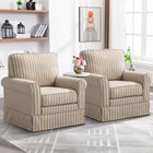 Ebello Kandyn 29.7" W Modern Soft Stripe Upholstered Swivel Barrel Chair with Removable Cushion - Brown-10