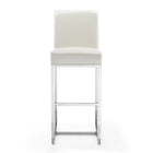 Manhattan Comfort Element 16.34" Modern Faux Leather Upholstered Bar Stool - Pearl White and Polished Chrome - 2 Pack-Includes Footrest Base