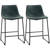 HOMCOM Counter Height Bar Stools with Back - Dark Green - 2 Pack-Classic distressed PU leather design
