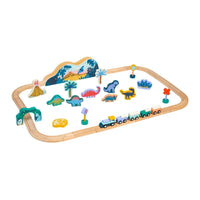 Manhattan Toy T-Rex Express 45-Piece Wooden Toy Train Set-24 solid wooden track pieces