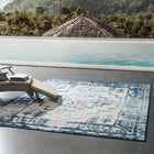 Modway Reflect Nyssa Distressed Geometric Southwestern Aztec Indoor/Outdoor Area Rug - 8 ft W x 10 ft L - Ivory/Blue-Durable Indoor/Outdoor Rug