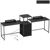 HOMCOM 96" Extra Long Gaming Desk with USB Ports and Drawers - Black-Extra-wide 96.1" (244 cm) desk offers two workspaces for collaborative gaming or work