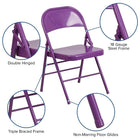 Flash Furniture HERCULES ColourBURST Series Impulsive Purple Triple Braced & Double-Hinged Metal Folding Chair-Double-Hinged