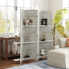 HOMCOM 4 Panel Freestanding Room Divider with Display Shelf for Home Office - Distressed White-Blinds style for elegant design, can be used as a background
