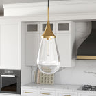 Hudson&Canal Ambrose 8.63" Wide Pendant with Glass Shade - Brass/Clear-Handcrafted brass finish is applied to the globe metal base