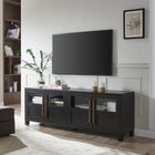 Hudson&Canal Holbrook TV Stand for TV's up to 75" - Black Grain-Constructed of sturdy MDF and glass materials in a handcrafted black grain finish
